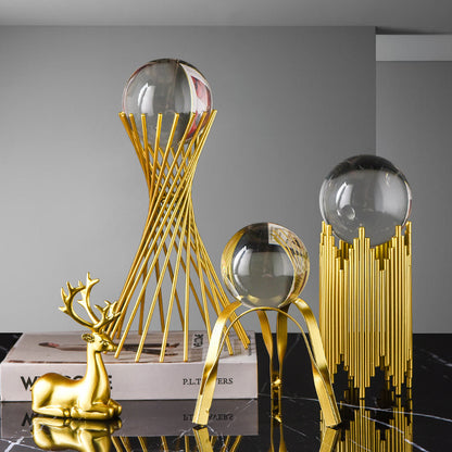Golden Luxury Modern Metal Crystal Ball Crafts Ornament